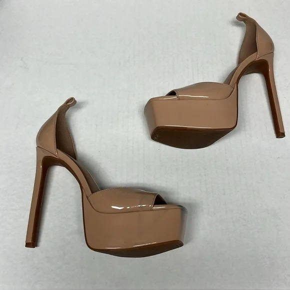 Nude patent square peep toe tall platform heels 7.5 weddingguest party glam sexy - Picture 2 of 13